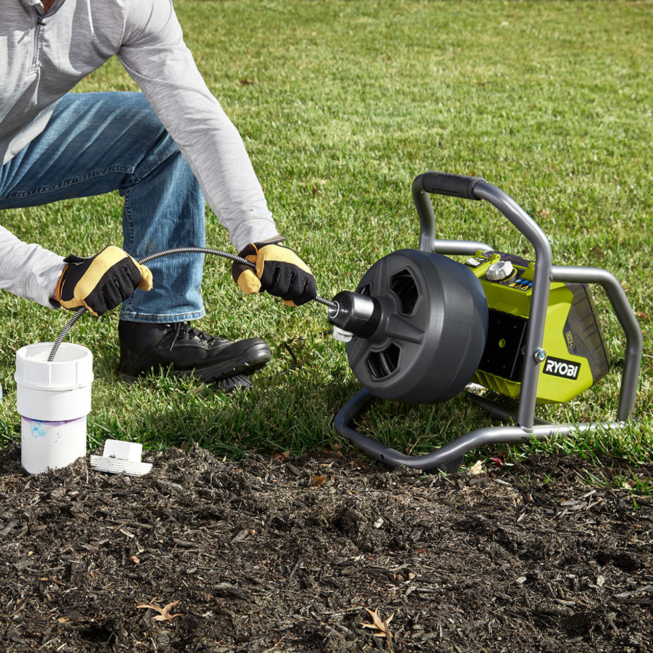 Like New - RYOBI 18-Volt ONE+ Hybrid Drain Auger Kit with 50 ft. Cable, 2 Ah Battery, 18-Volt Charger, and Accessories P4003K