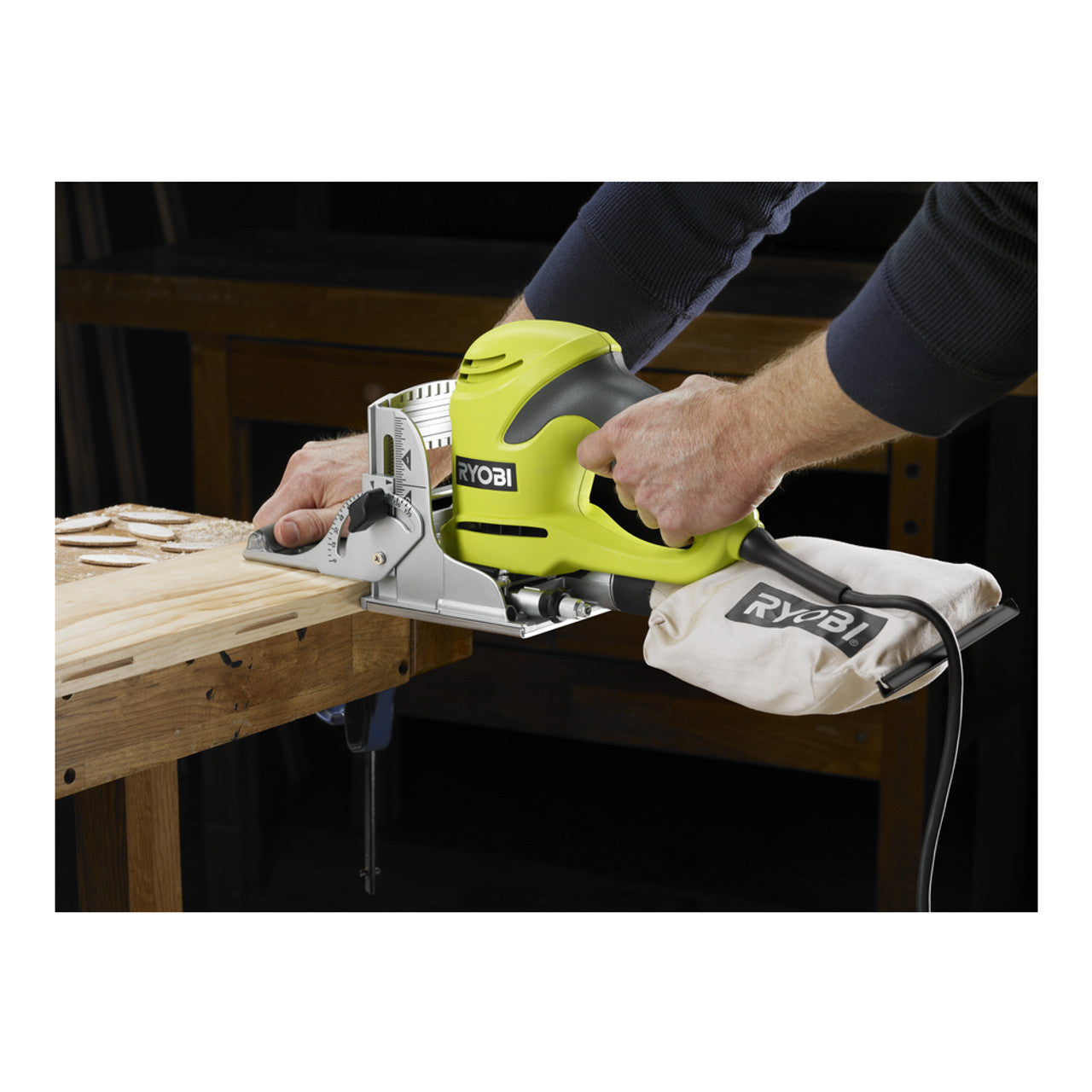 Like New - RYOBI 6 Amp AC Biscuit Joiner Kit with Dust Collector and Bag