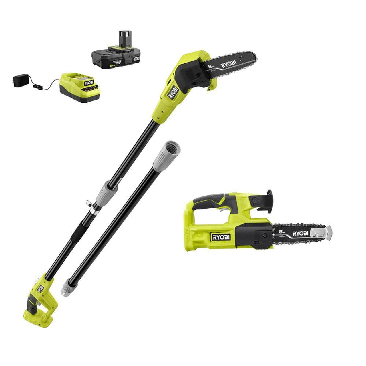 Like New - RYOBI ONE+ 18V 8 in. Cordless Battery Pole Saw and 8 in. Pruning Saw Combo Kit with 2.0 Ah Battery and Charger