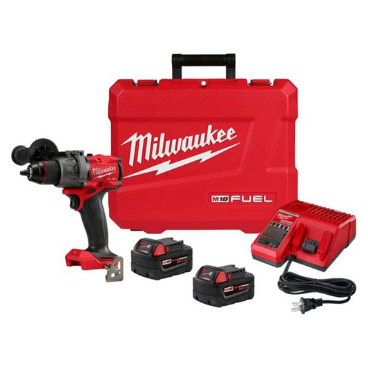 Like New -  Milwaukee Tool M18 Fuel 18V Lithium-Ion Brushless Cordless 1/2 in. Hammer Drill Driver Kit w/ (2) 5.0 Ah Batteries 2904-22