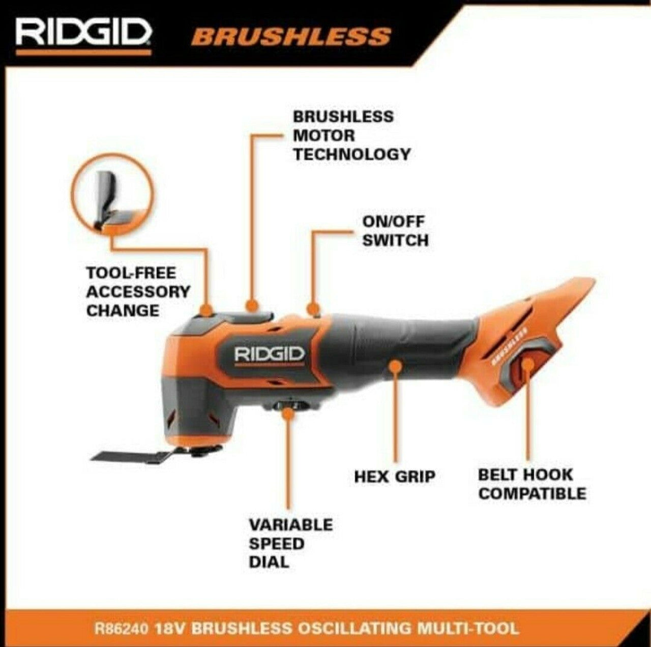 Like New -  RIDGID 18V Brushless Cordless Oscillating Multi-Tool (Tool Only) R86240B