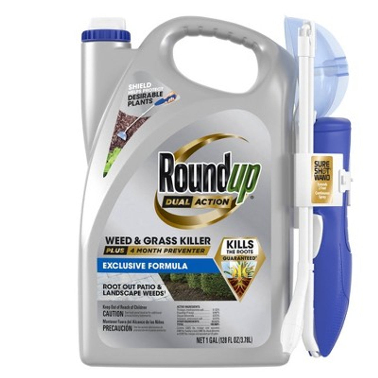 New - Roundup 1gal Dual Action Weed and Grass Killer with 4 Month Preventer RTU Sure Shot Wand