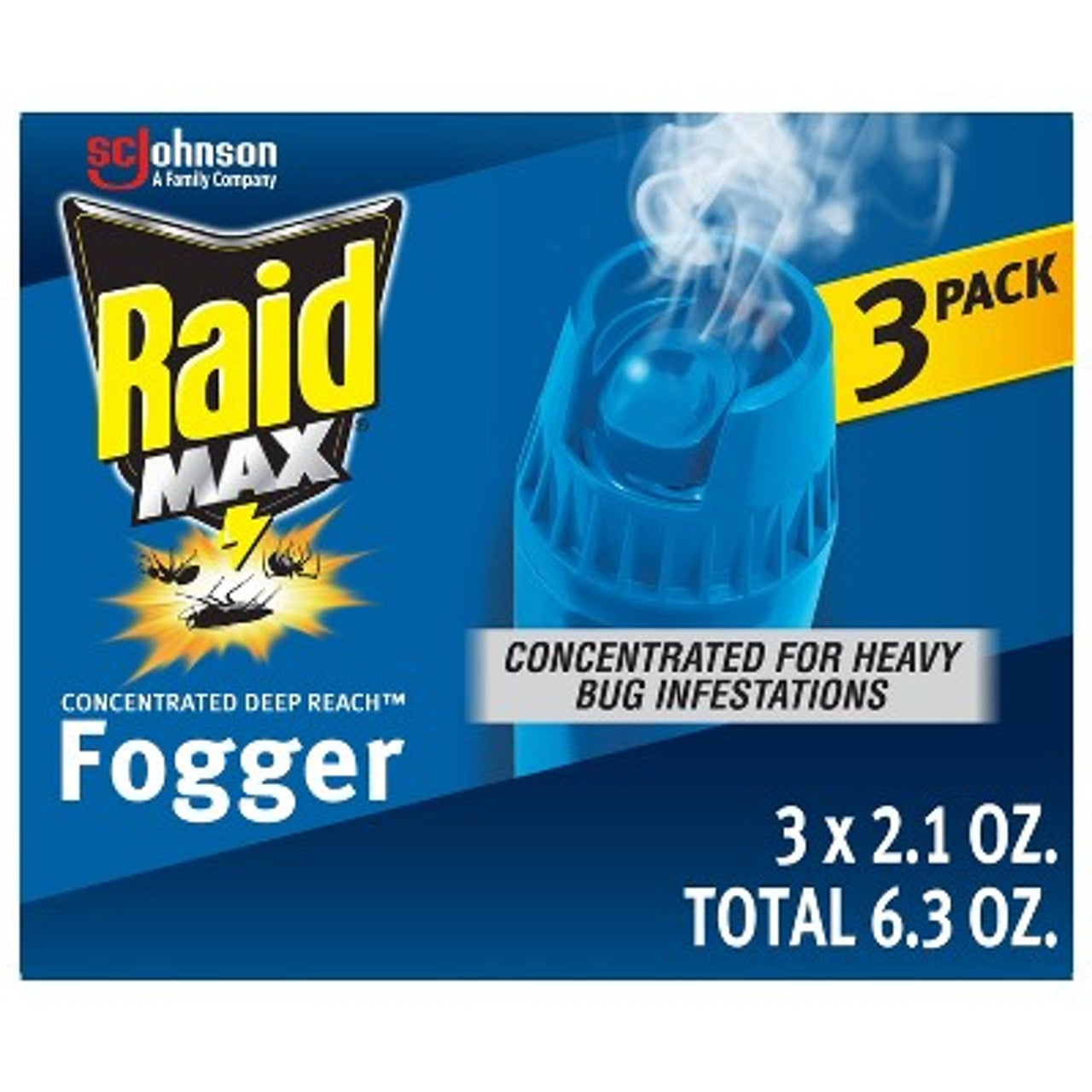 New - Raid Max Concentrated Deep Reach Fogger - 2.1oz/3cans