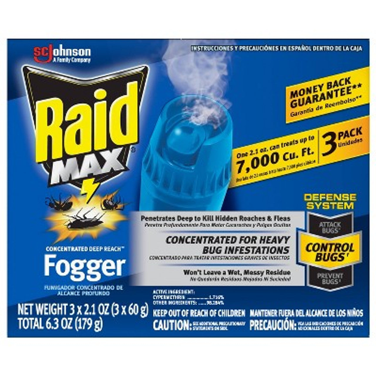 New - Raid Max Concentrated Deep Reach Fogger - 2.1oz/3cans