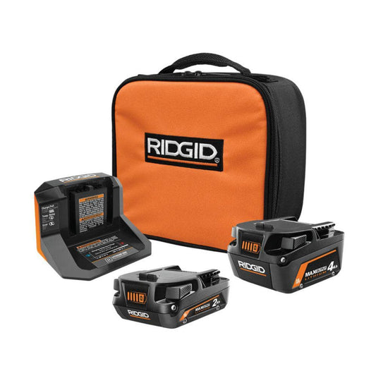 Like New -  RIDGID 18V MAX Output 4.0 Ah and 2.0 Ah Batteries with 18V Charger AC8400240SB